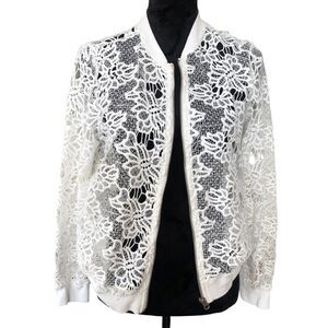 Caution to the Wind Romantic Fairy Sheer Lace Zipper Front 2 Pocket Jacket Top M